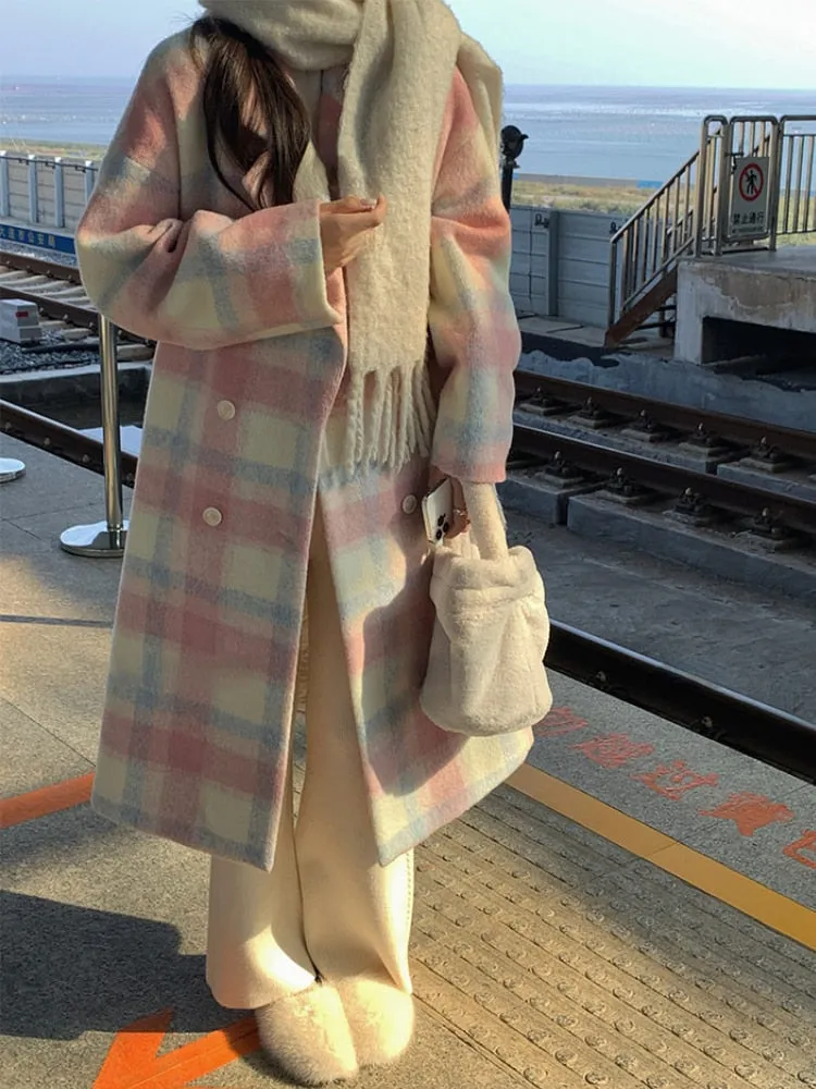 Pastel Plaid Wool Coat