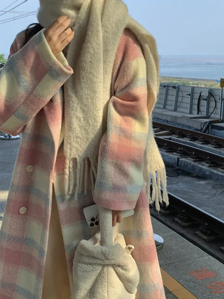 Pastel Plaid Wool Coat