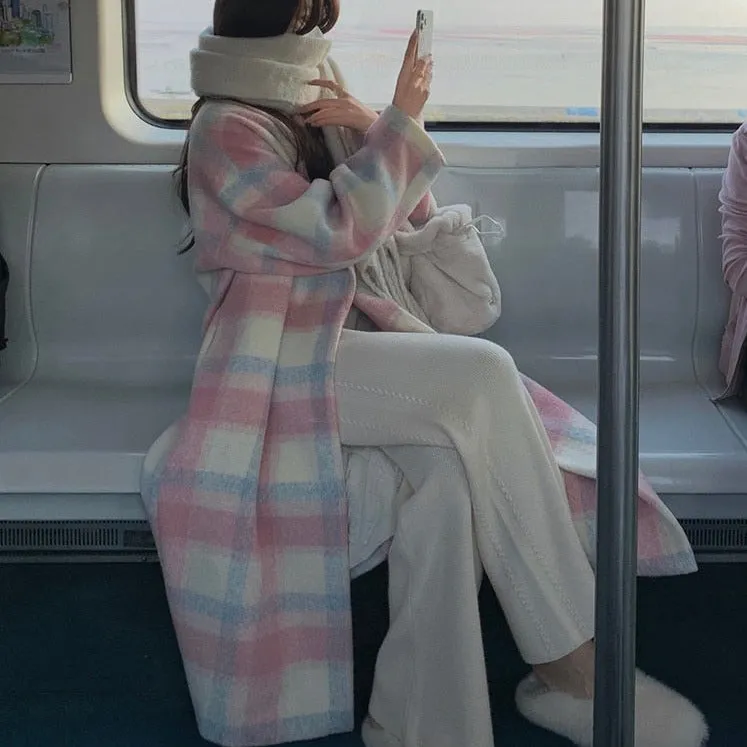Pastel Plaid Wool Coat