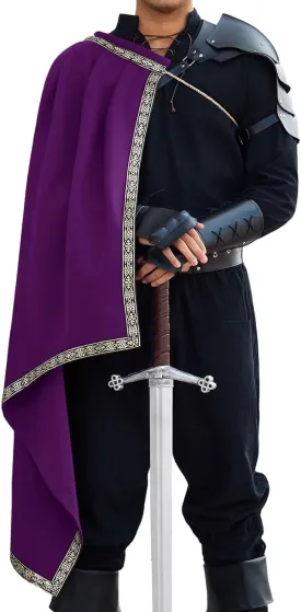 Runcati Mens Renaissance Shawl Half Shoulder Cape Medieval Samurai Cloak LARP Warrior Ren Faire Halloween Costume