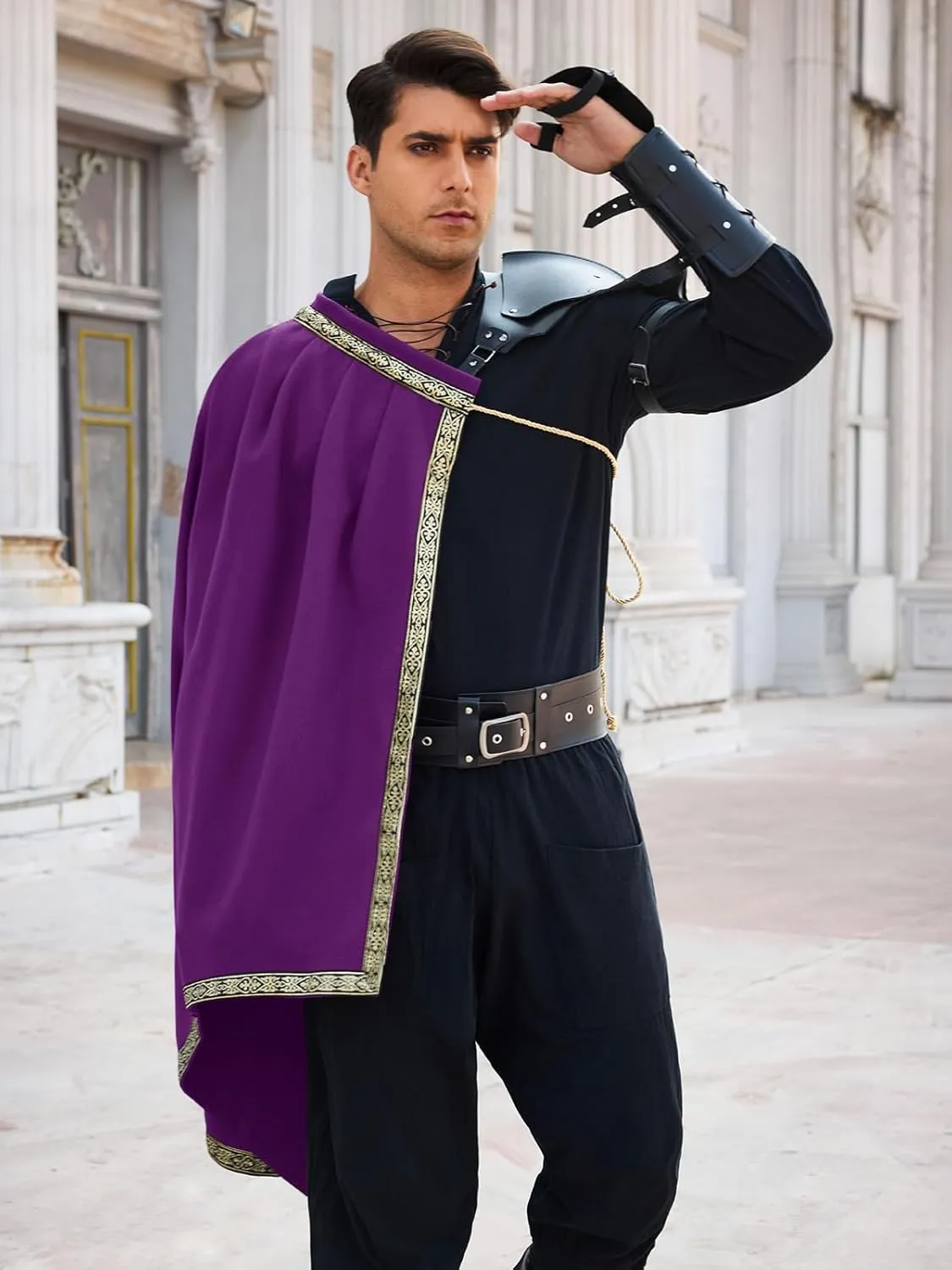 Runcati Mens Renaissance Shawl Half Shoulder Cape Medieval Samurai Cloak LARP Warrior Ren Faire Halloween Costume