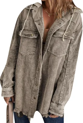 WIWIQS Women's Plus Size Corduroy Color Block Jackets Long Sleeve Lounge Boyfriend Button Down Hoodie Long Coats