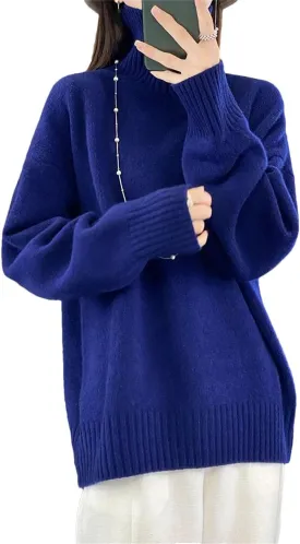 Women Merino Wool Pullover Sweater Turtleneck Long Sleeve Jumpers Knitted Loose Jumper