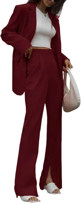 Women's 2 Pieces Business Suit Set Casual Office Lady One Button Blazer Pants