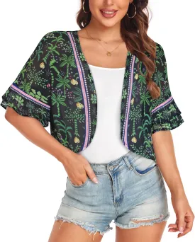 Women's Cardigan Bolero Shrug Ruffle Short Sleeve Open Front Loose Sheer Jackets for Tops