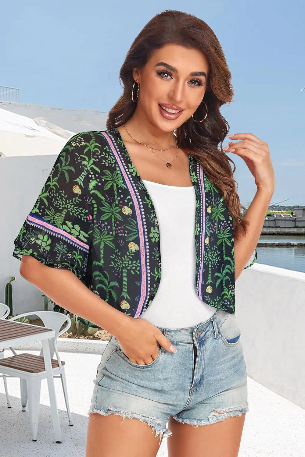 Women's Cardigan Bolero Shrug Ruffle Short Sleeve Open Front Loose Sheer Jackets for Tops