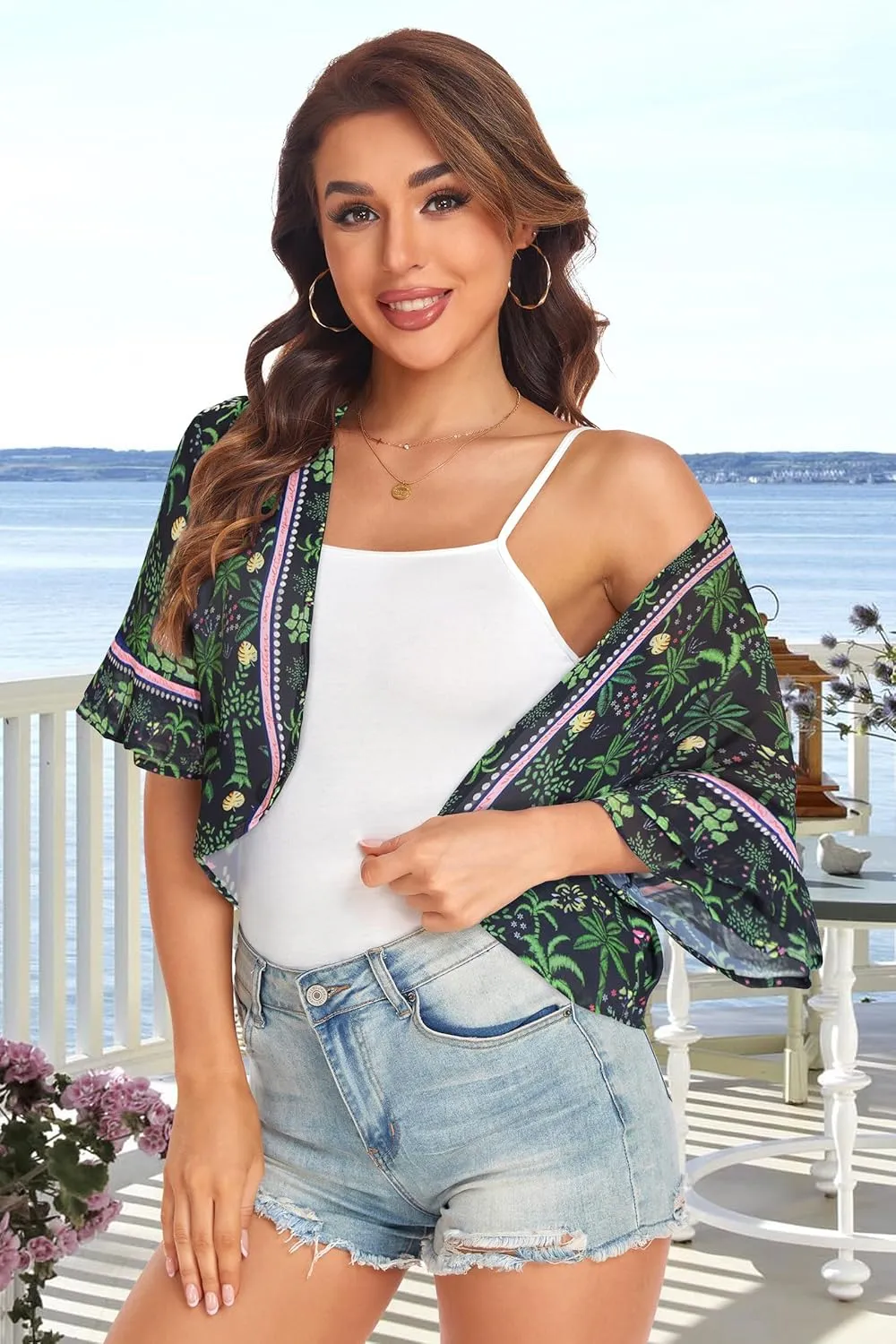 Women's Cardigan Bolero Shrug Ruffle Short Sleeve Open Front Loose Sheer Jackets for Tops