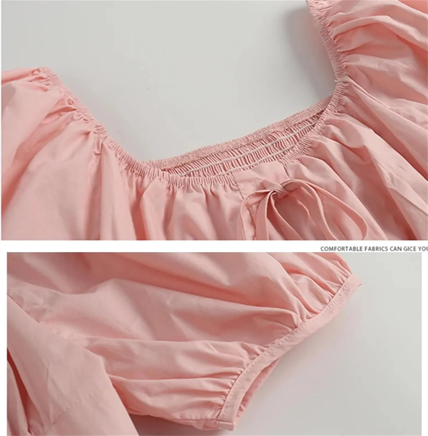 Women's Korean Pink Sweet Casual Party Princess Dress - Puff Short Sleeve Square Neck Casual Midi