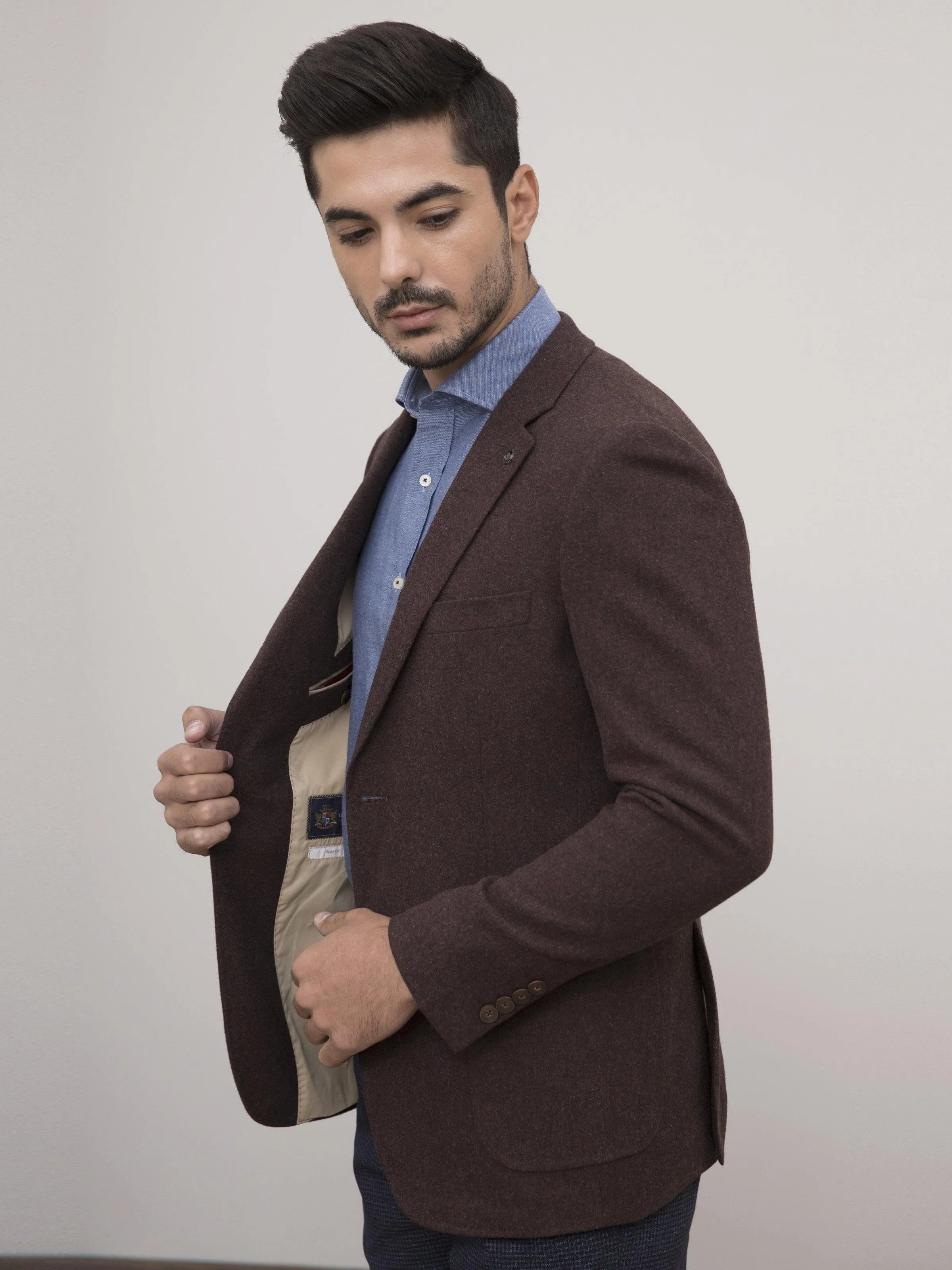 WOOLEN CASUAL COAT SLIM FIT BROWN