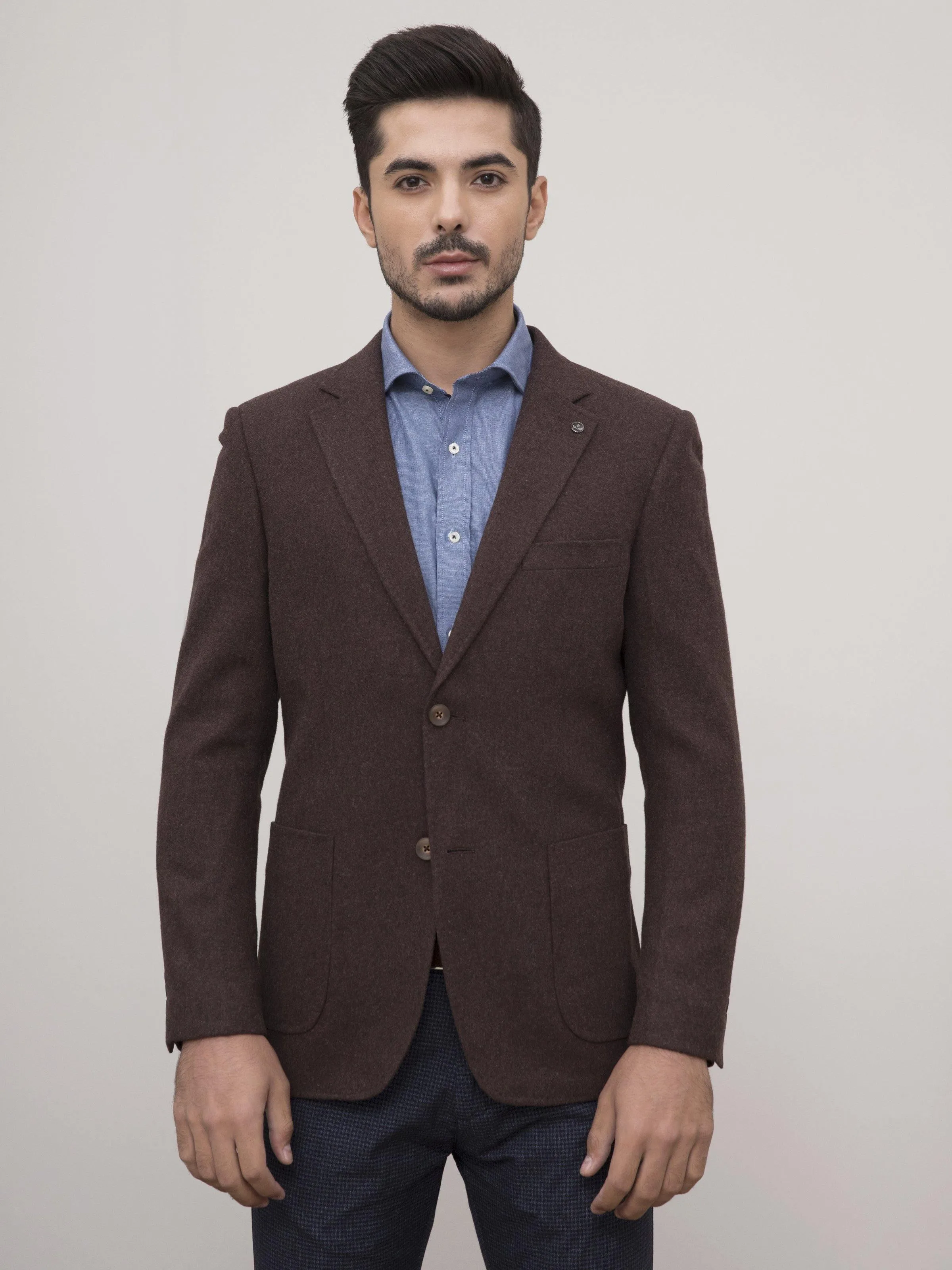 WOOLEN CASUAL COAT SLIM FIT BROWN