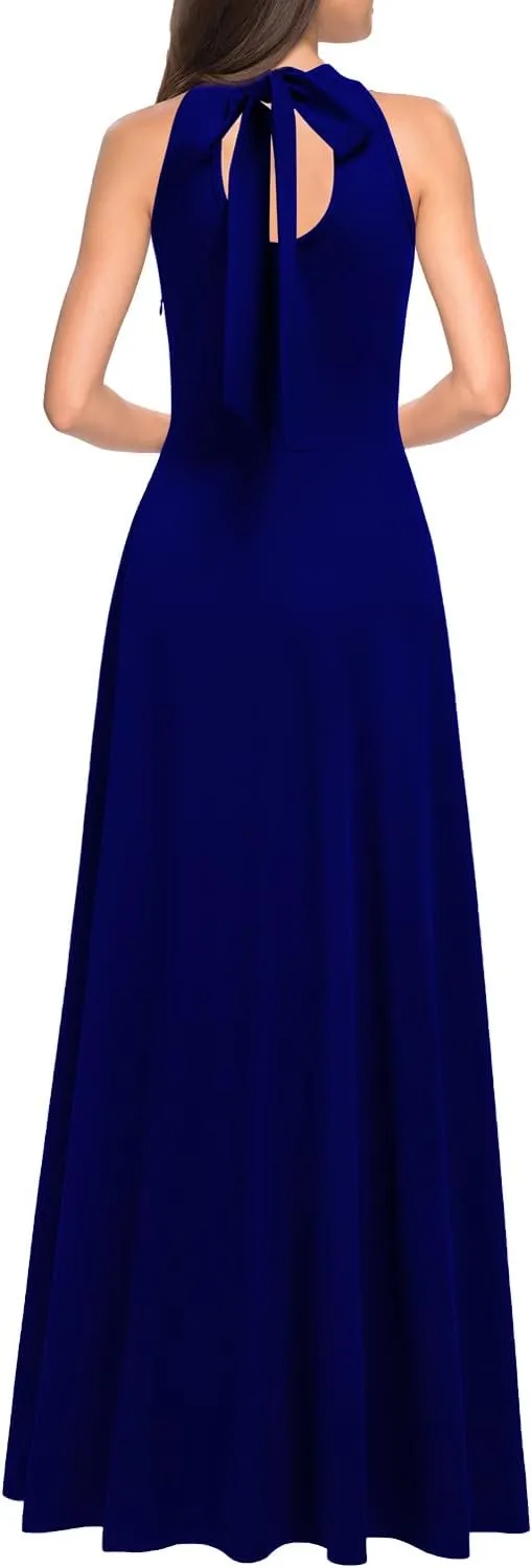WOOSEA Women's High Neck Sleeveless A-Line Split Evening Cocktail Long Dress