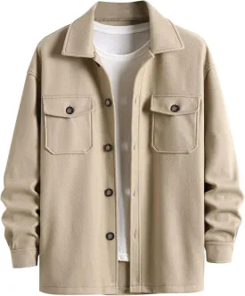 ZAFUL Men's Flap Pocket Single Breasted Woolen Blend Turn Down Collar Shirt Jacket Long Sleeve Winter Coat