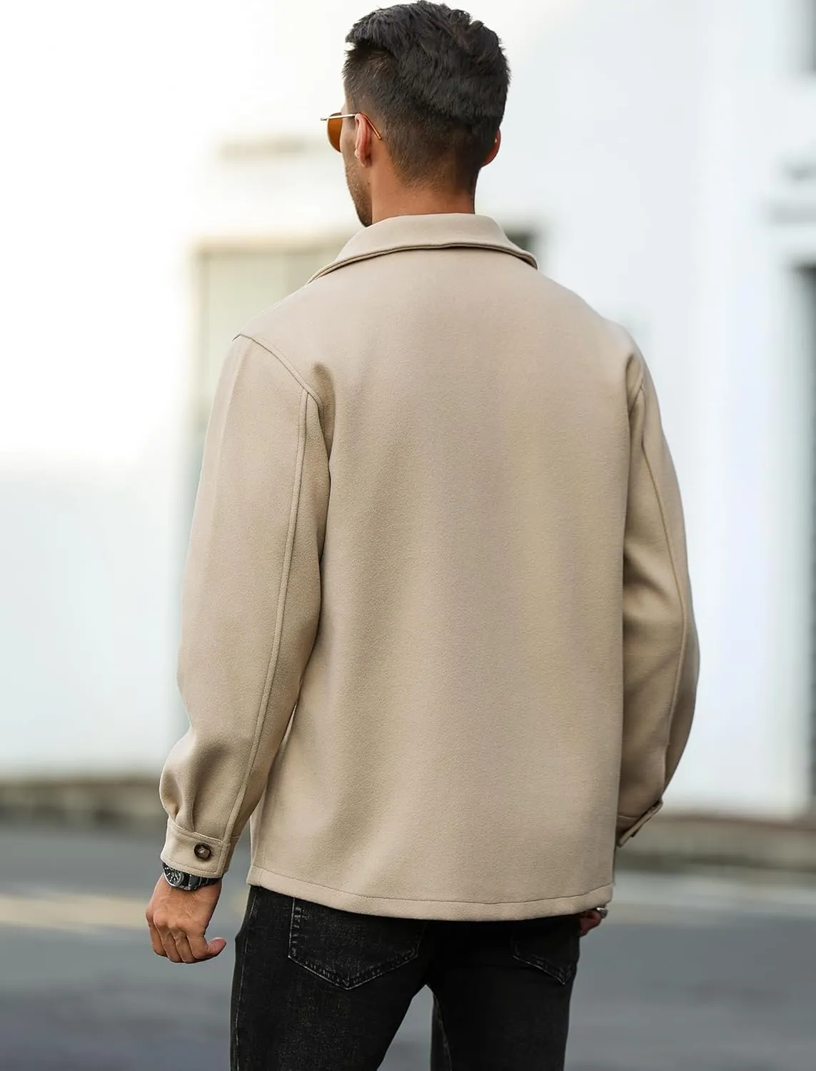 ZAFUL Men's Flap Pocket Single Breasted Woolen Blend Turn Down Collar Shirt Jacket Long Sleeve Winter Coat