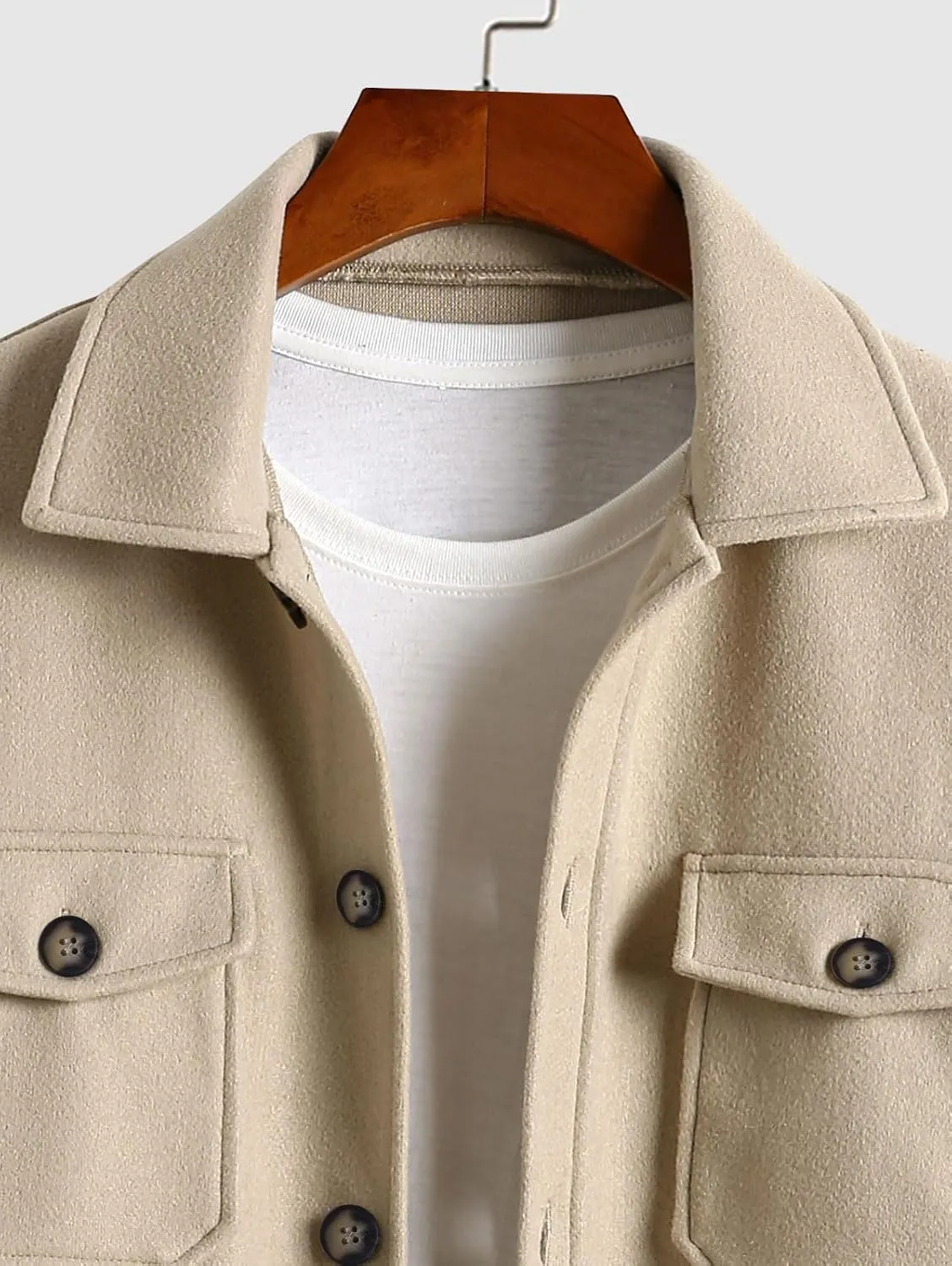 ZAFUL Men's Flap Pocket Single Breasted Woolen Blend Turn Down Collar Shirt Jacket Long Sleeve Winter Coat