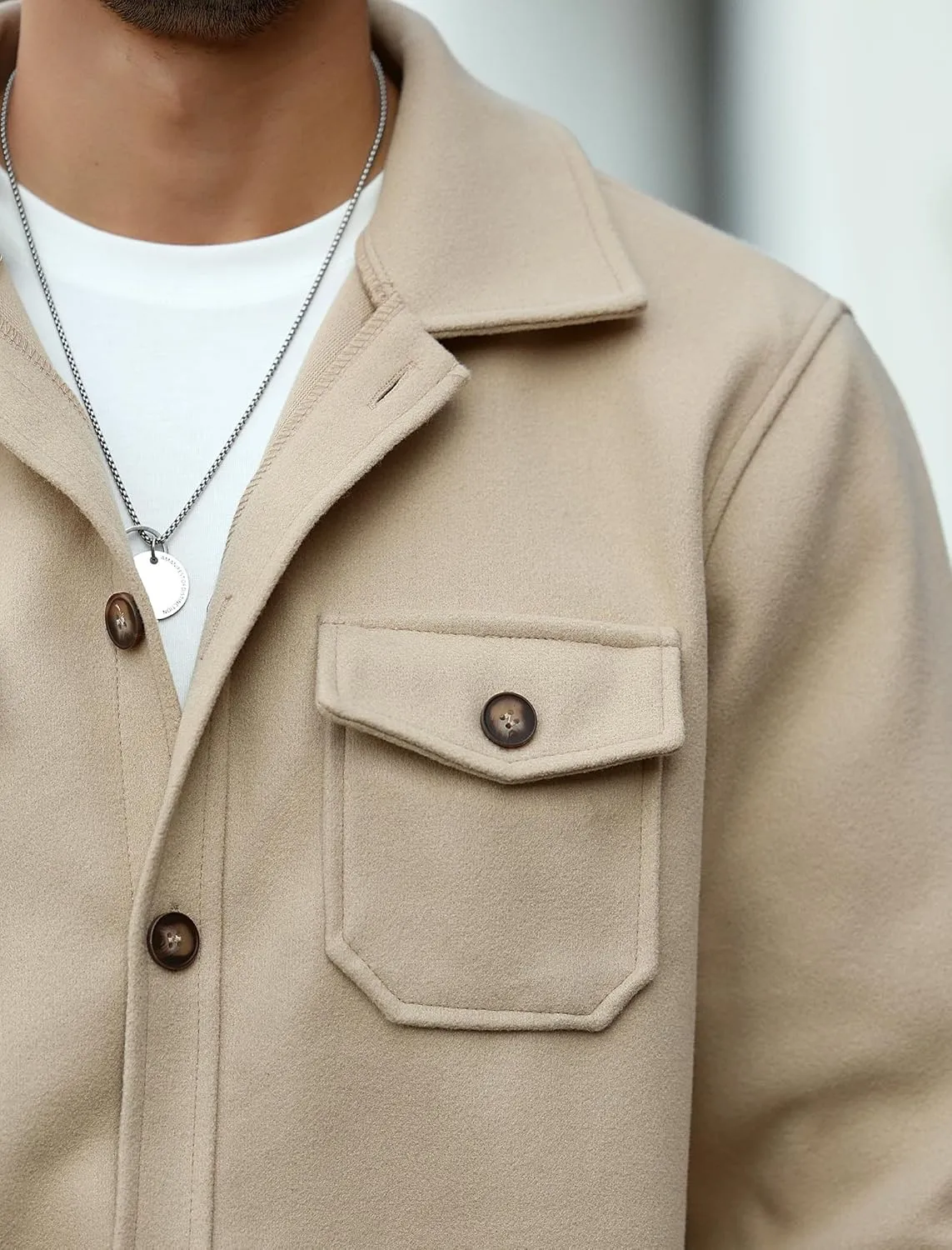 ZAFUL Men's Flap Pocket Single Breasted Woolen Blend Turn Down Collar Shirt Jacket Long Sleeve Winter Coat