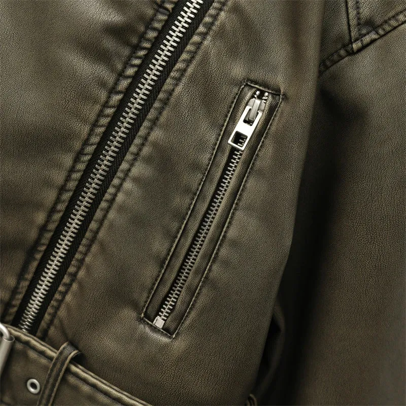ZVRI 2024 Women's Vintage Faux Leather Jacket