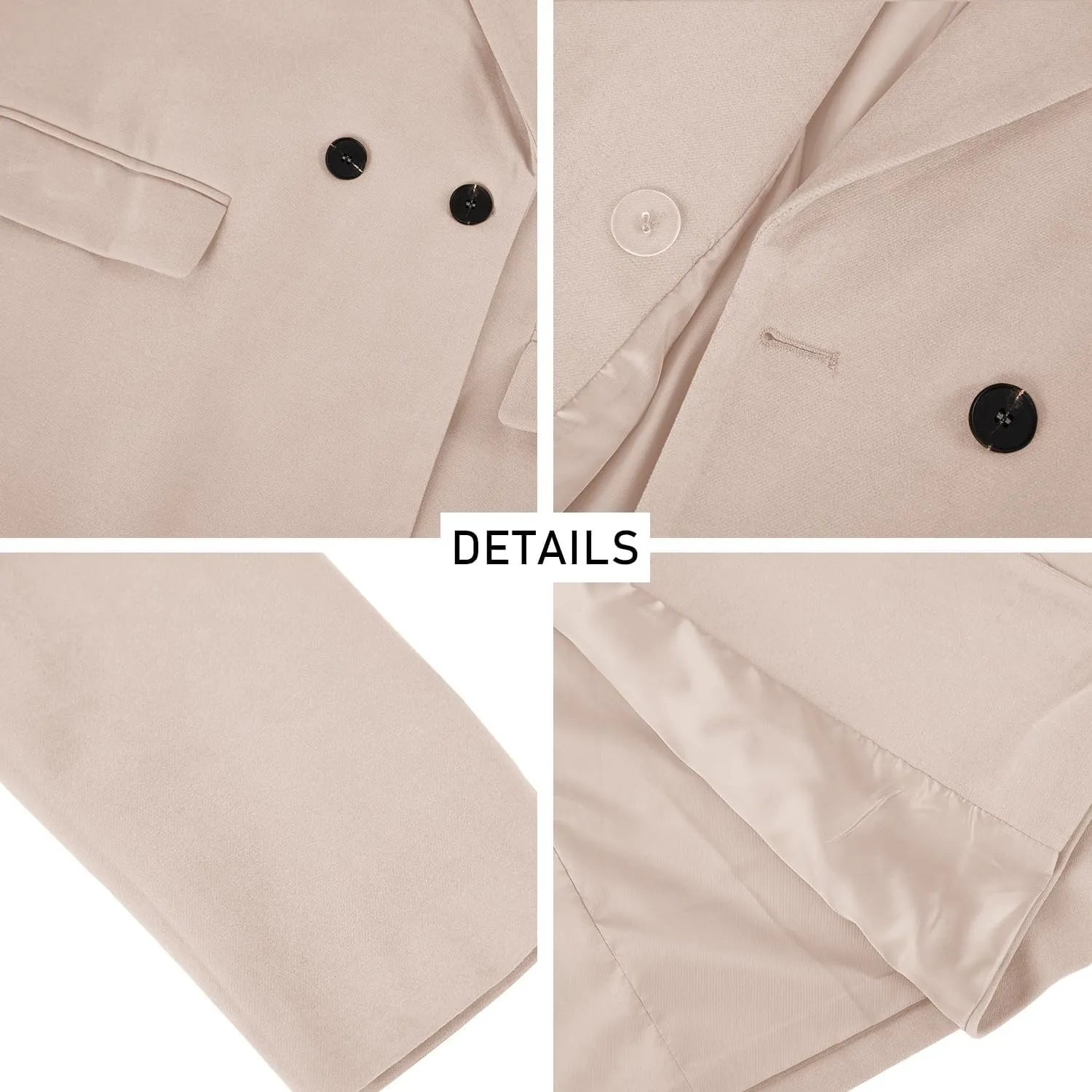 Zwurew Women's Double Breasted Pea Coat Winter Notched Lapel Collar Wool Blend Long Trench Coat Jackets