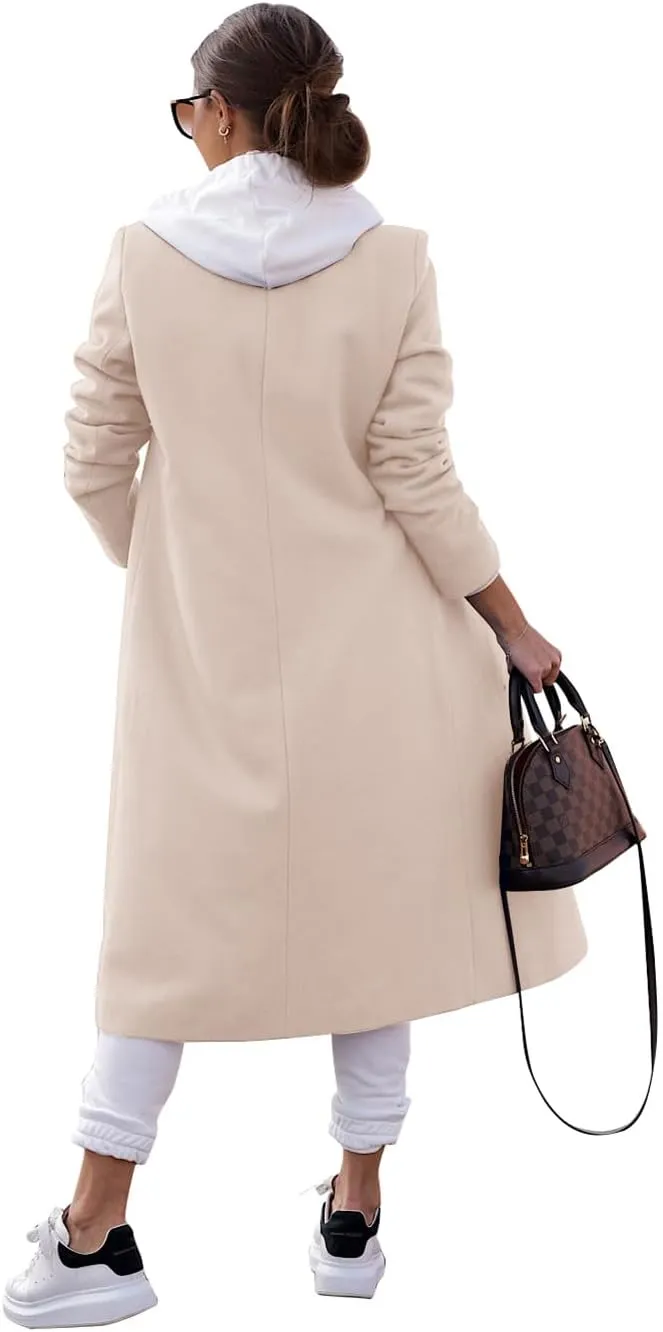 Zwurew Women's Double Breasted Pea Coat Winter Notched Lapel Collar Wool Blend Long Trench Coat Jackets